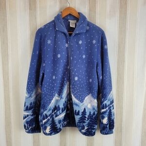 Vintage Blair‎ Fleece Jacket Mountains Winter Graphic Blue Size SML Medium